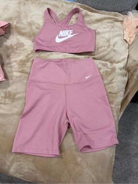 Nike Rose Pink Sports Bra and High-Waist Bike Shorts Set